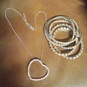 Cute Pink Heart Necklace and Bracelet Set